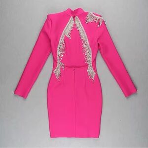 Elegant Pink Dress with Rhinestones and Open back